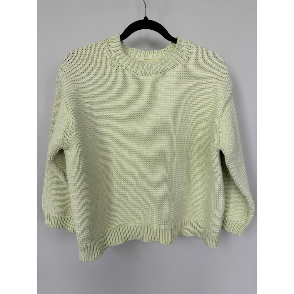 Brochu Walker Emi Sweater Pale Lime Green Cotton‎ Knit Pullover Size S Ribbed
